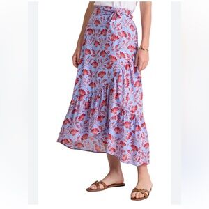 NWT Vineyard Vines Floral Ruffle Detail High Low Cotton Skirt Blue Red Size XS